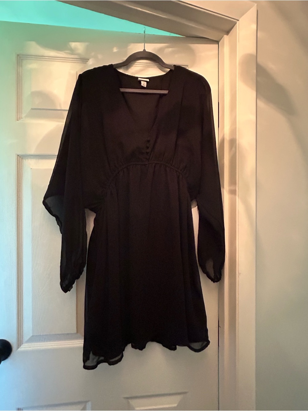 Black V-Neck Long Sleeve Mini Dress